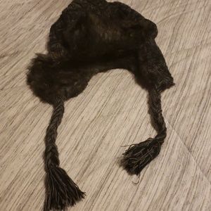 Black Faux Wolf Fur knitted Snow Cap